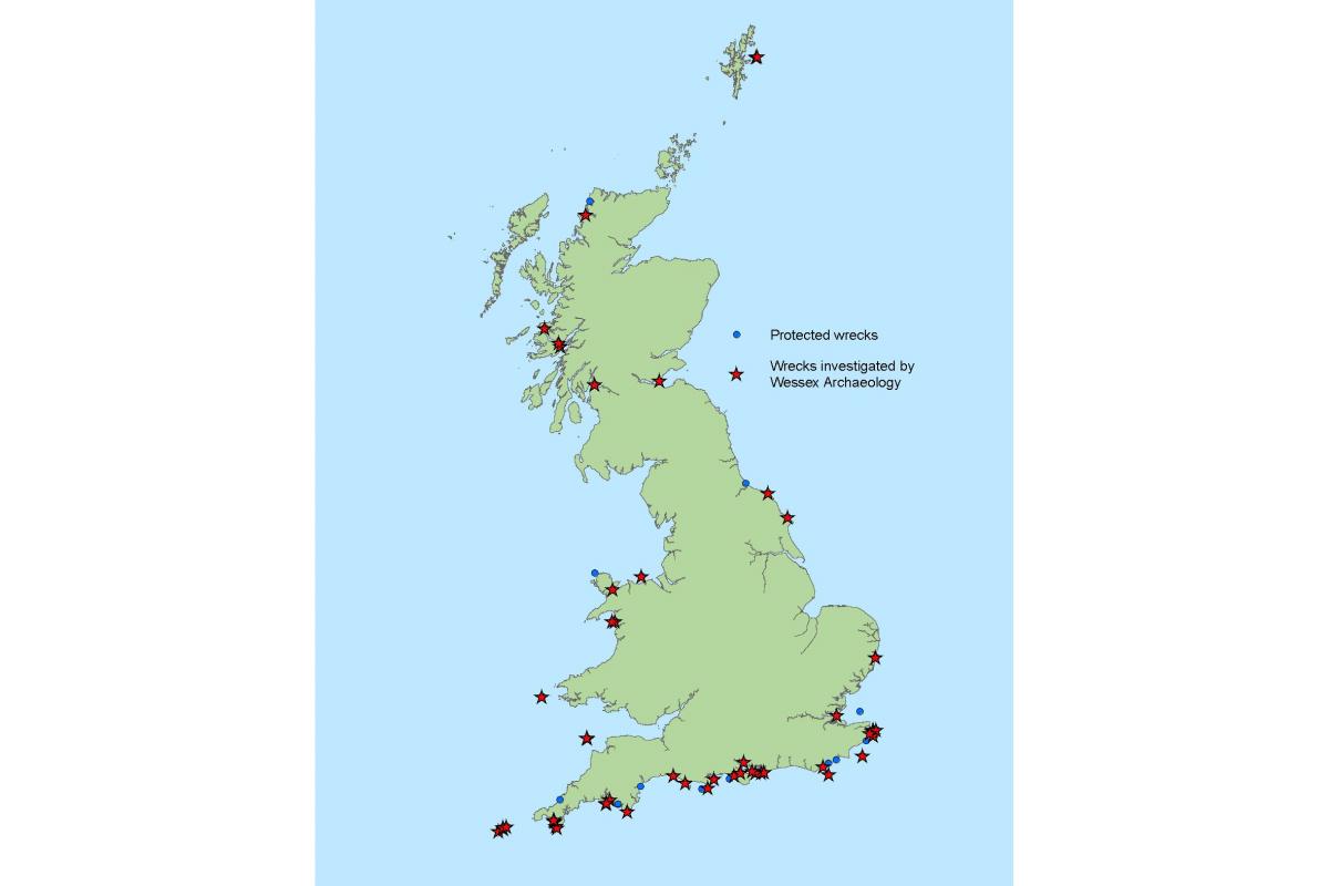 Map showing protected wrecks