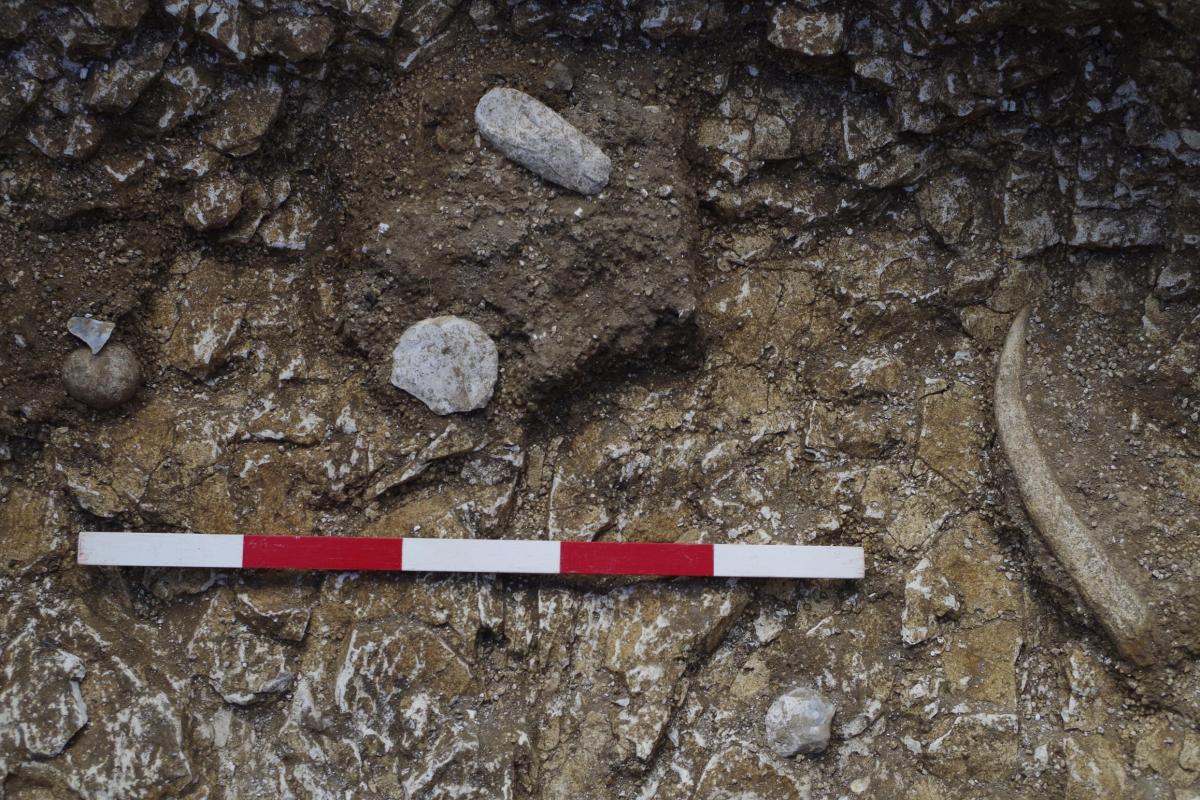 A close up of the discoidal knife and other finds