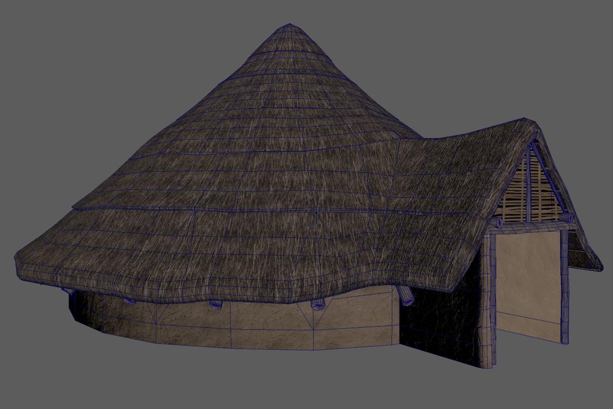 Textures for the Bronze Age Roundhouse Virtual Reality experience are added via gaming engine 