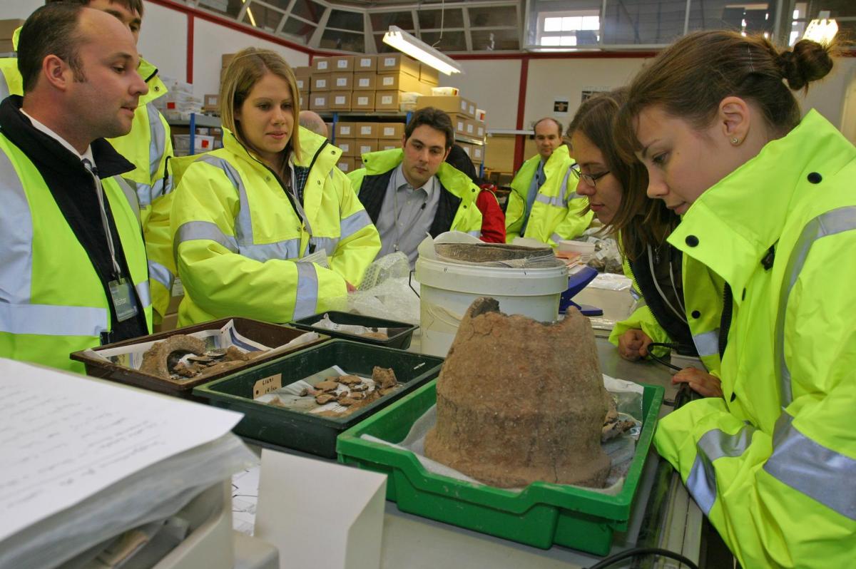 Visitors in the finds processing area of our Salisbury office