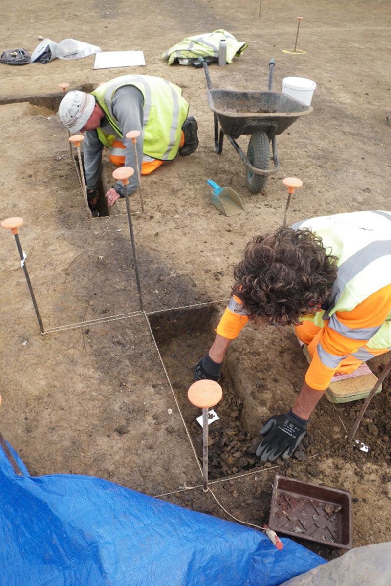 Archaeologists excavating the Neolithic house at Horton