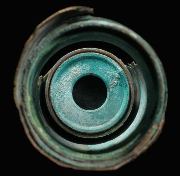 Close up of the eyepiece end of a telescope recovered and conserved by the protocol