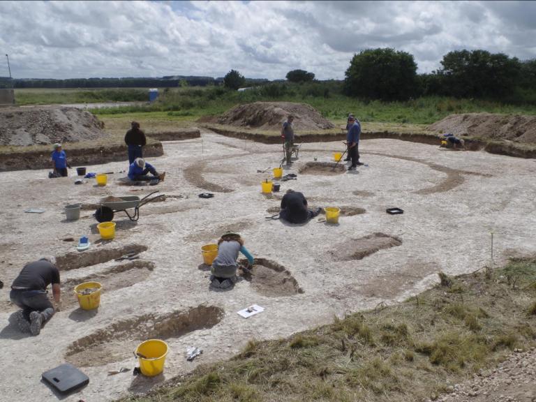 Operation Nightingale archaeologists dig at Anglo-Saxon cemetery in Avon Camp, grave cuts and a ring ditch