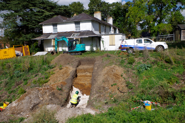 Excavations with the former Youth Hostel seen behind