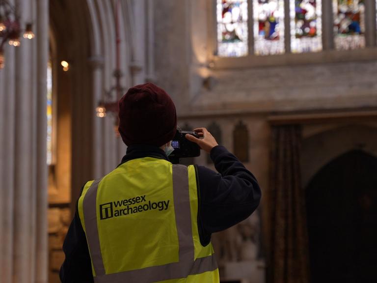 Colleague photographing in the abbey