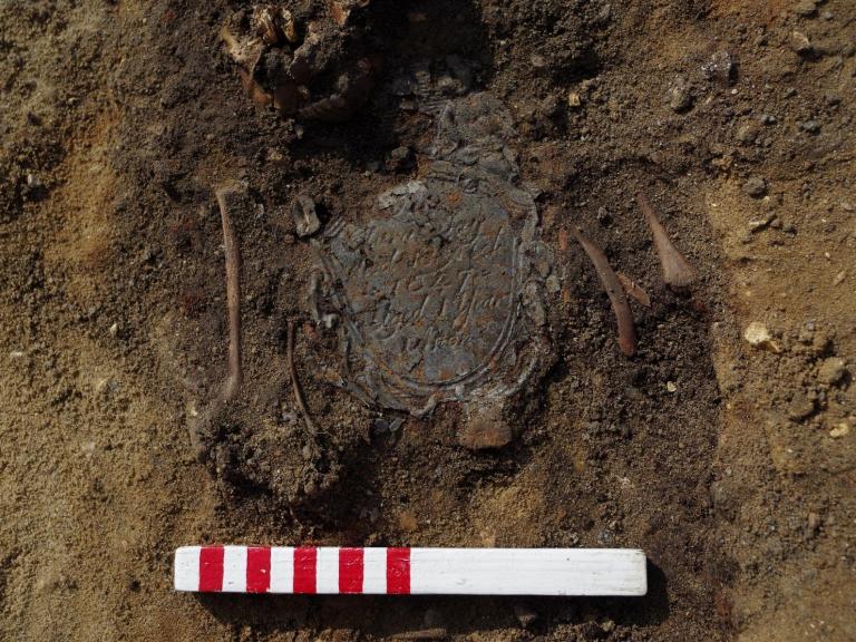 Coffin plate inscribed with the name Jane Clara Jay from New Covent Garden Market
