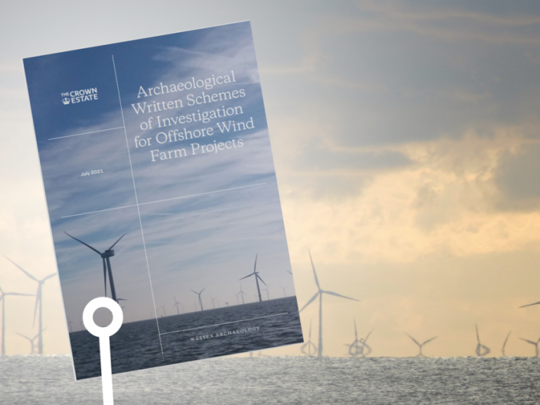 Picture of guidance document and wind turbines at sea 