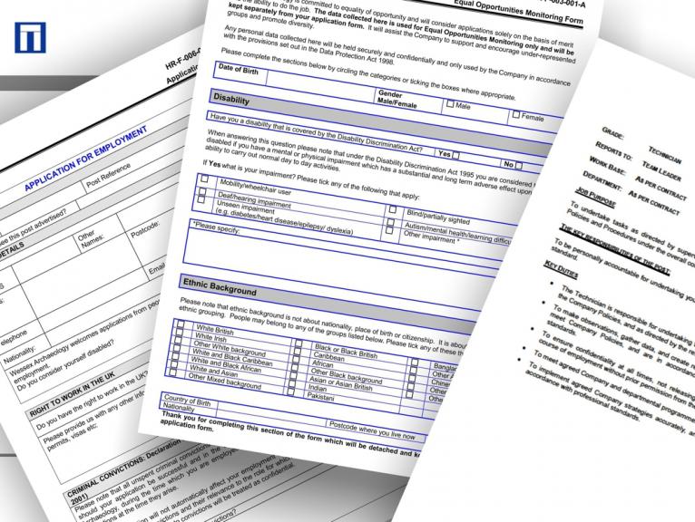 A selection of forms relating to job applications