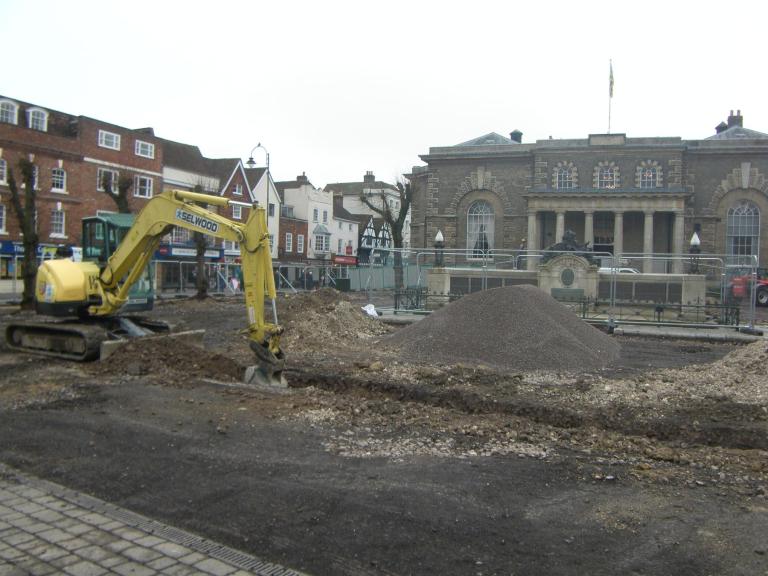 View of Salisbury Market Place, during process of excavation