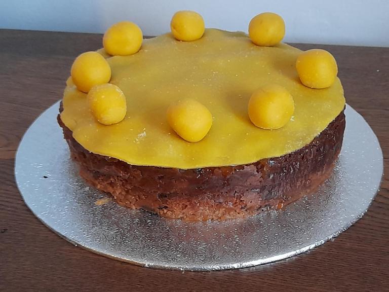 A Simnel cake, typically eaten at Easter in the UK