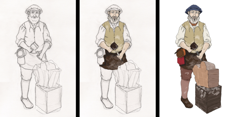 digital sketch of tudor stonemason 