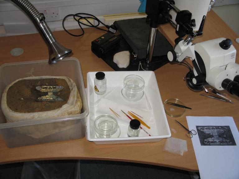 Conservation work on the brooch from West Langton