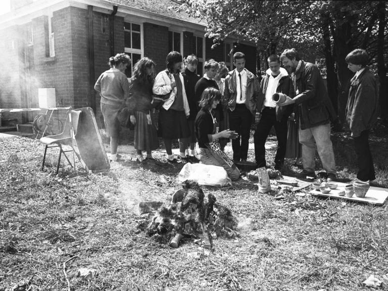 Julian Richards and Ros Cleal with visitors on an open day