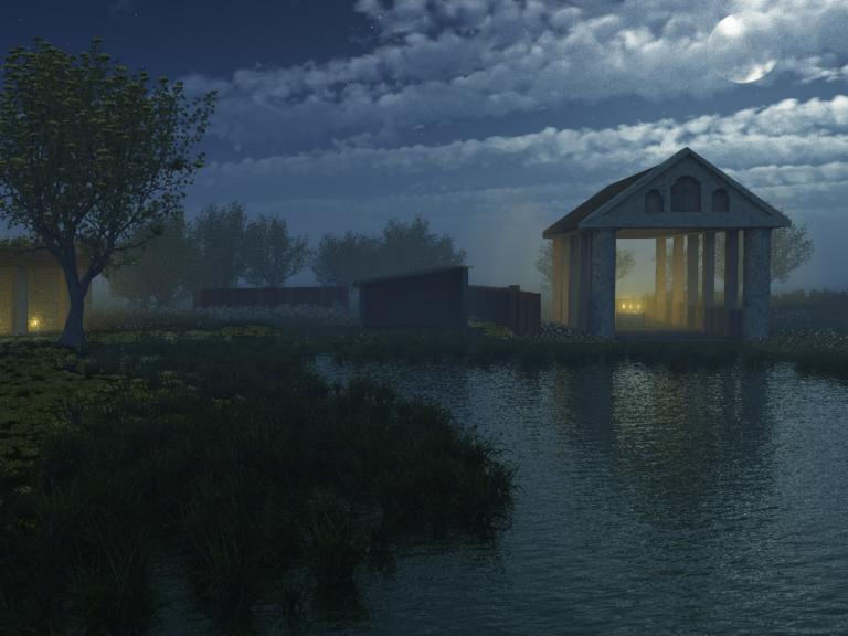 High Speed 1 - Springhead temple at night: reconstruction
