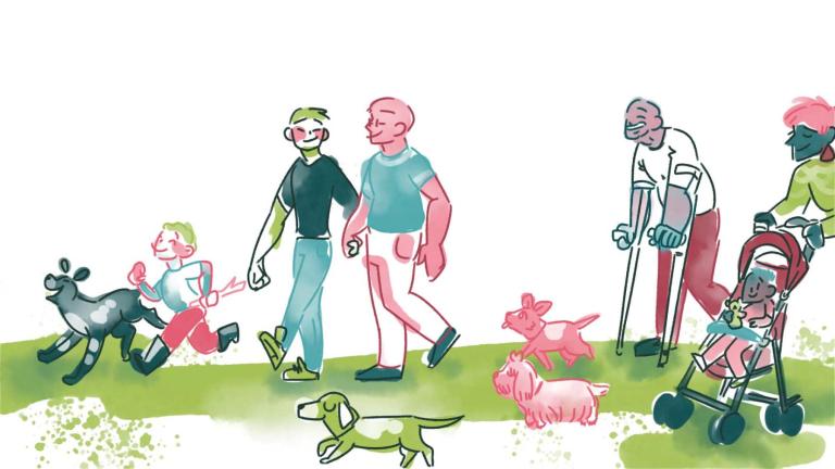 people walking their pets illustration