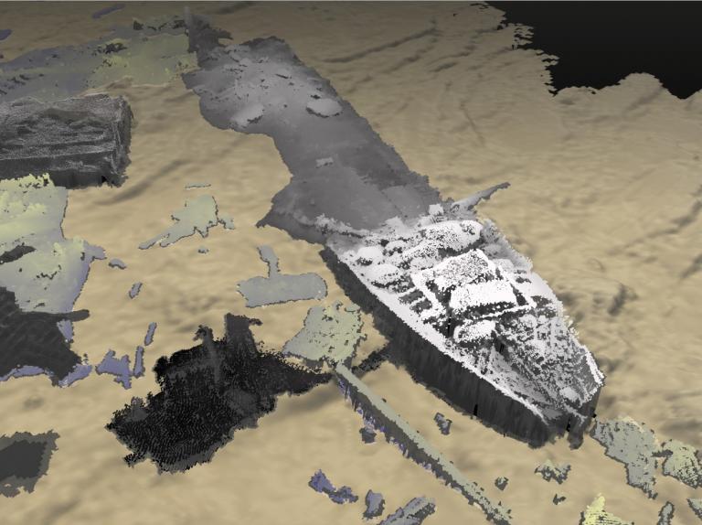 Geophysical image showing a shipwreck on the seabed 