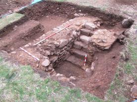 Excavated trench containing a staircase at Groby Old Hall