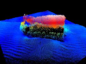 Multibeam bathymetry showing the inverted stern and rudder of one of the Landing Ship Tanks wrecks 